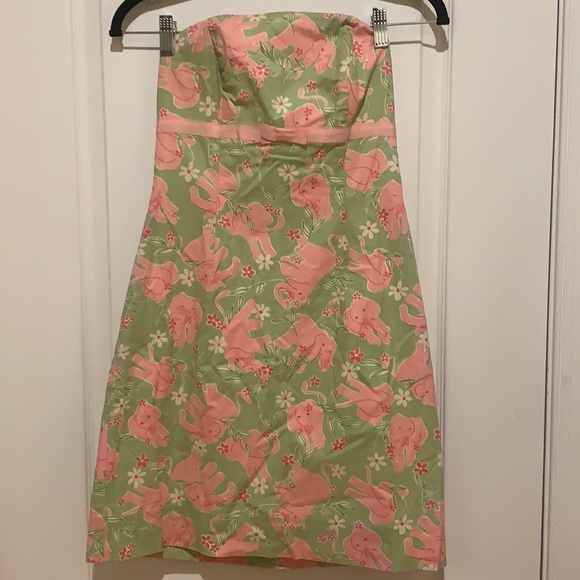 Lilly Pulitzer Vintage Strapless Elephant Print Dress